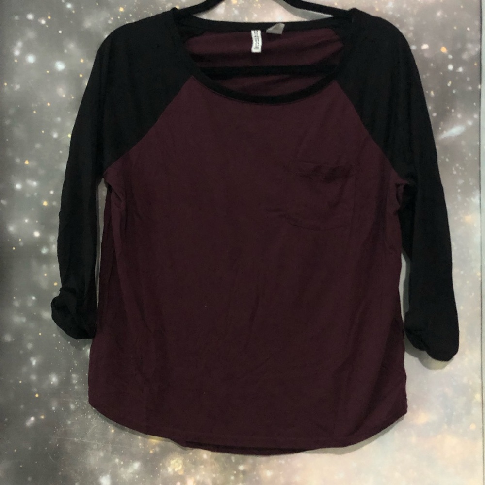 H&M Ruched Sleeve Baseball Tee